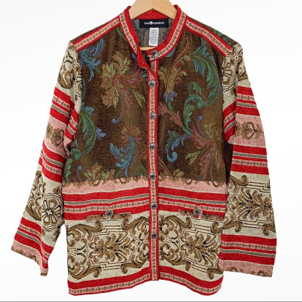 Sag Harbor VTG 90’s Woven Tapestry Carpet Coat 12